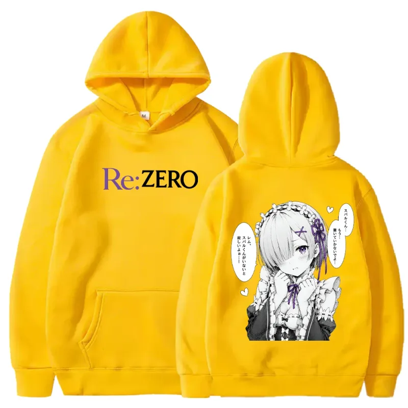 Rem manga re: zero impresso hoodies moda harajuku streetwear roupas masculinas femininas outono manga longa casual velo com capuz pulôver — image 9