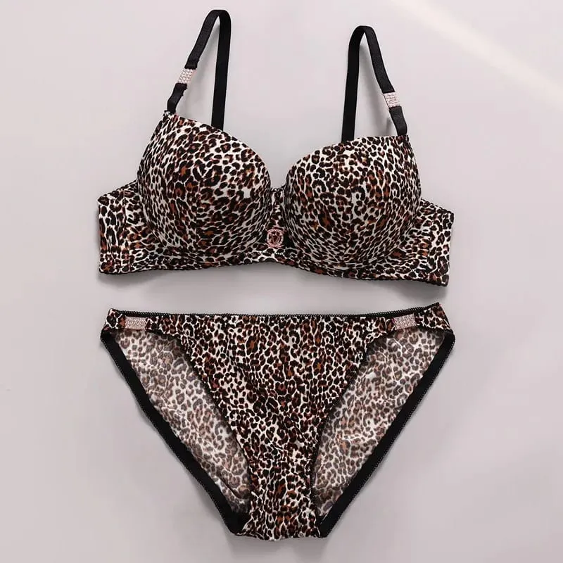 2026 New Sexy Leopard Print Underwear For Women Push Up Bra Sets Seamless Khaki Beige Black Female Lingerie