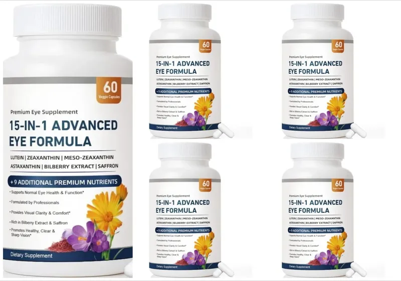 Fórmula avançada para os olhos 15 em 1, luteína, zeaxantina, extrato de mirtilo, vitamina C e E, apoia a saúde ocular, 60 cápsulas vegetais para adultos — image 11
