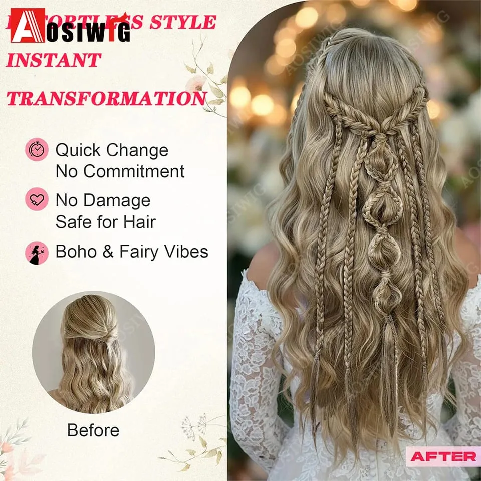 Elf Style Half Head Braided Hair Extensions Synthetic Clip In Braids Hairpiece Natural Black Dark Brown Fake Hair for Women Dail — image 6