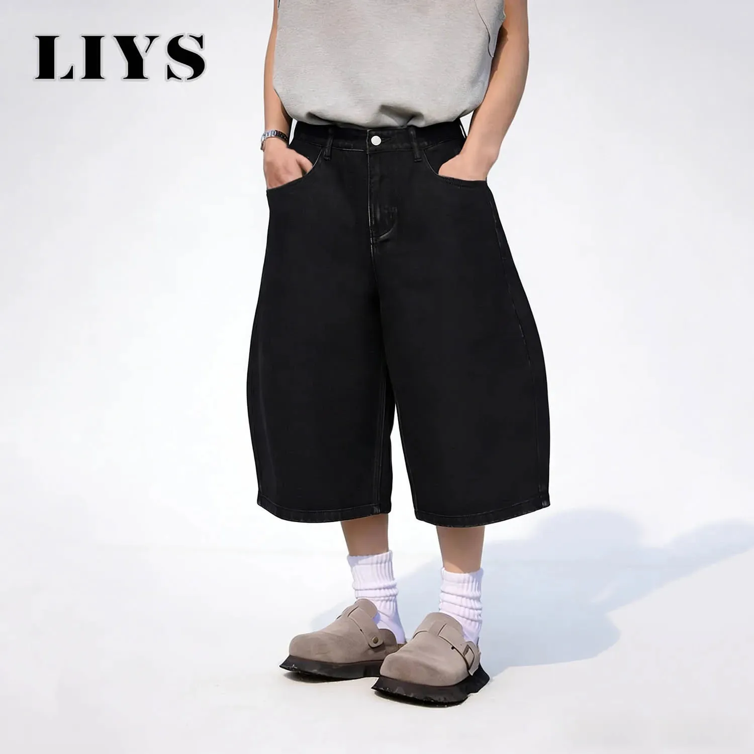 Summer American Style Retro Black Ultra Baggy Machete Wide Leg Denim Shorts Fashion Men's Women's Daily Jeans Capris Jeans — image 5