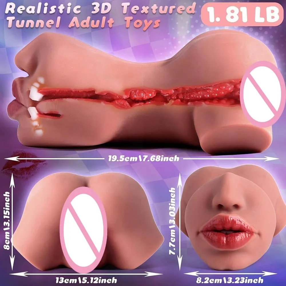 1pc Double-Ended Male Masturbation Sex Toy with Realistic Sexy Plump Lips Pocket Stroker Toy with Mouth Tongue&Textured Vagina — image 5