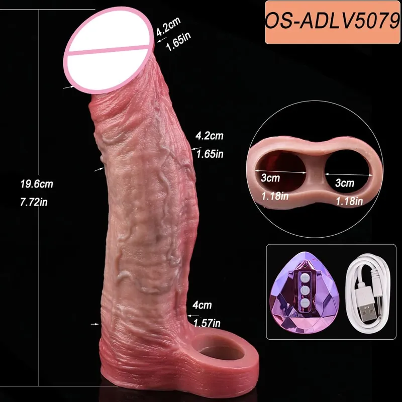Ultra Realistic Vibrating Penis Sleeve Soft Silicone Hollow Cock Extender Vibration Adult Toy For 18+ Couples Sex Pleasure