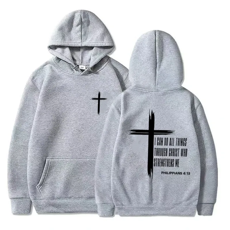 Men's Hoodie with Religious Cross and Motivational Text Prints Pullover Style Autumn Fashion Hooded Hoodie Casual Hoodie Unisex — image 7