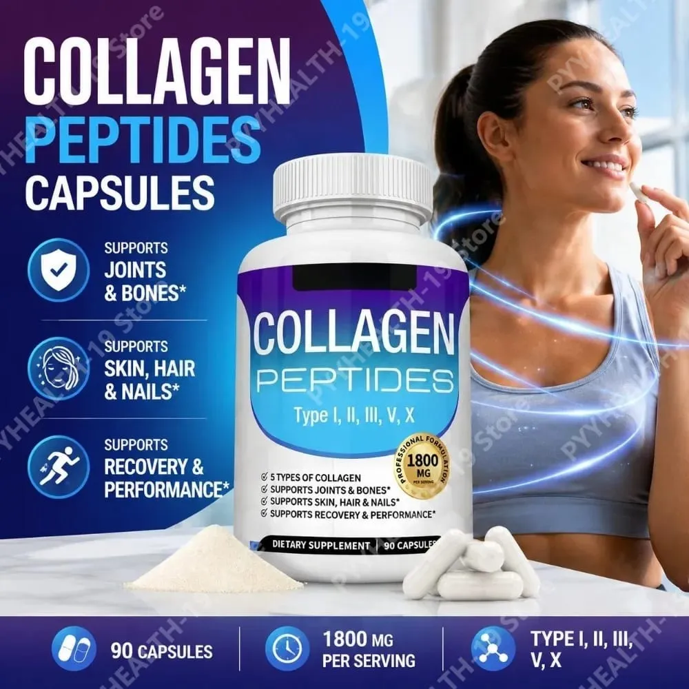 Collagen Peptides Capsules with 5 Types of Collagen for Joints Bones Skin Hair & Nails Wellness Support Adults 90 Capsules — image 1