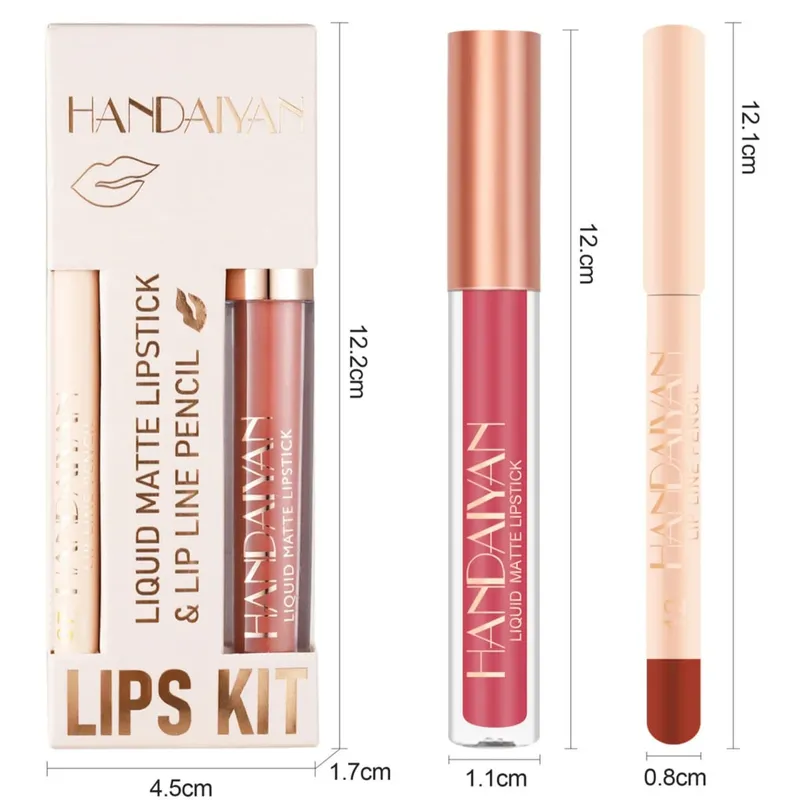Pambabaeng 2-in-1 Lipstick Set na may Lip Liner Waterproof Long-lasting Korean Makeup Matte Finish Cosmetics Kit Libreng Pagpapadala — image 6