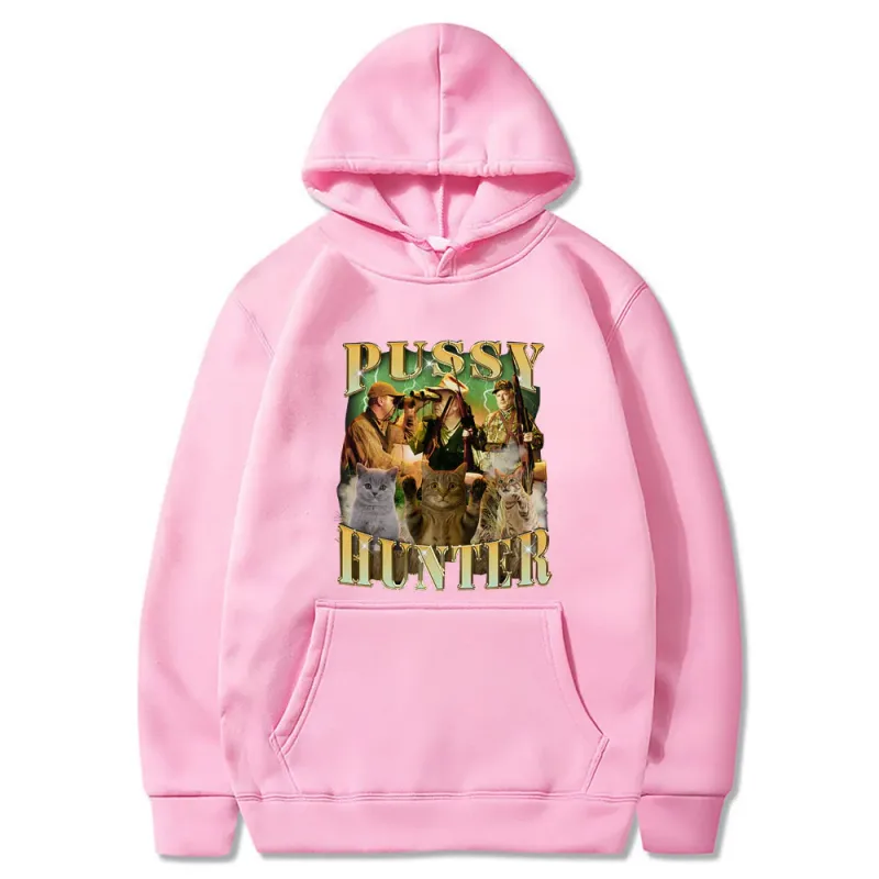 Pussy Hunter Funny Meme Cat Hoodies Men Women Casual Clothing Fashion Vintage Long Sleeve Oversized Style Streetwear Funny Wears — image 7