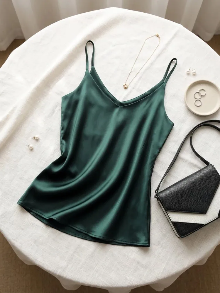zjaiss Halter V Neck Basic White Cami 2026 Summer Spaghetti Strap Women Tank Top Sleeveless Satin Silk Tops Women'S Camisole — image 5