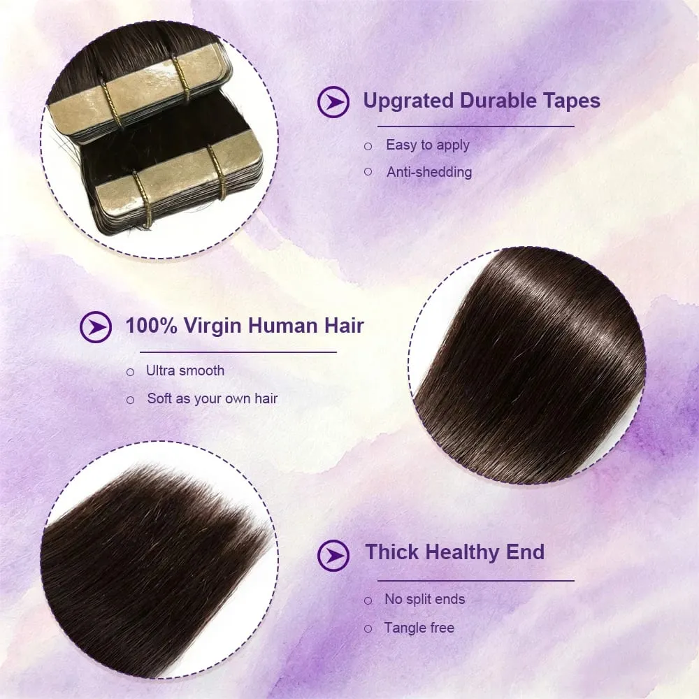 16-22 Inch Tape in Hair Extensions Human Hair Seamless Invisible Remy Hair Extensions Tape ins for Women Brazilian Dark Brown 21Pcs 50g 100% Human Hair — image 5