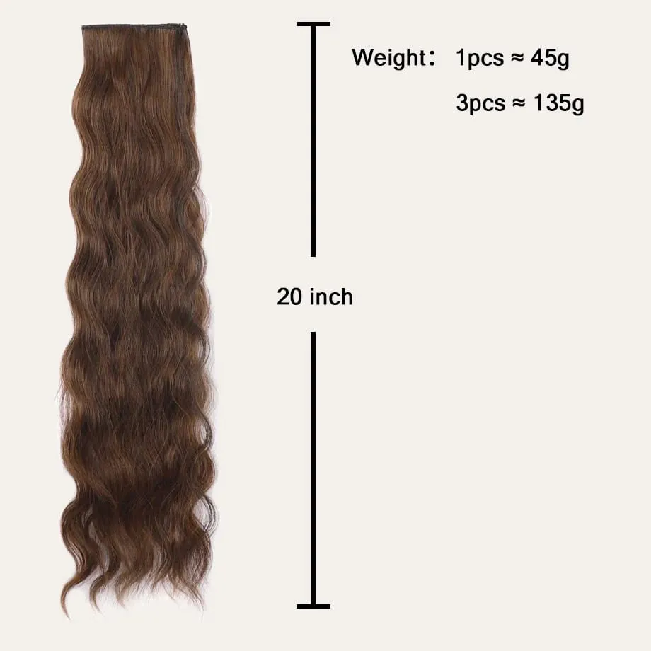 Clip in Hair Extension for Women - 3 Pcs Thick Double Weft Long Wavy Soft Synthetic Blends Well Hair Extension 20inch Dark Brown — image 5