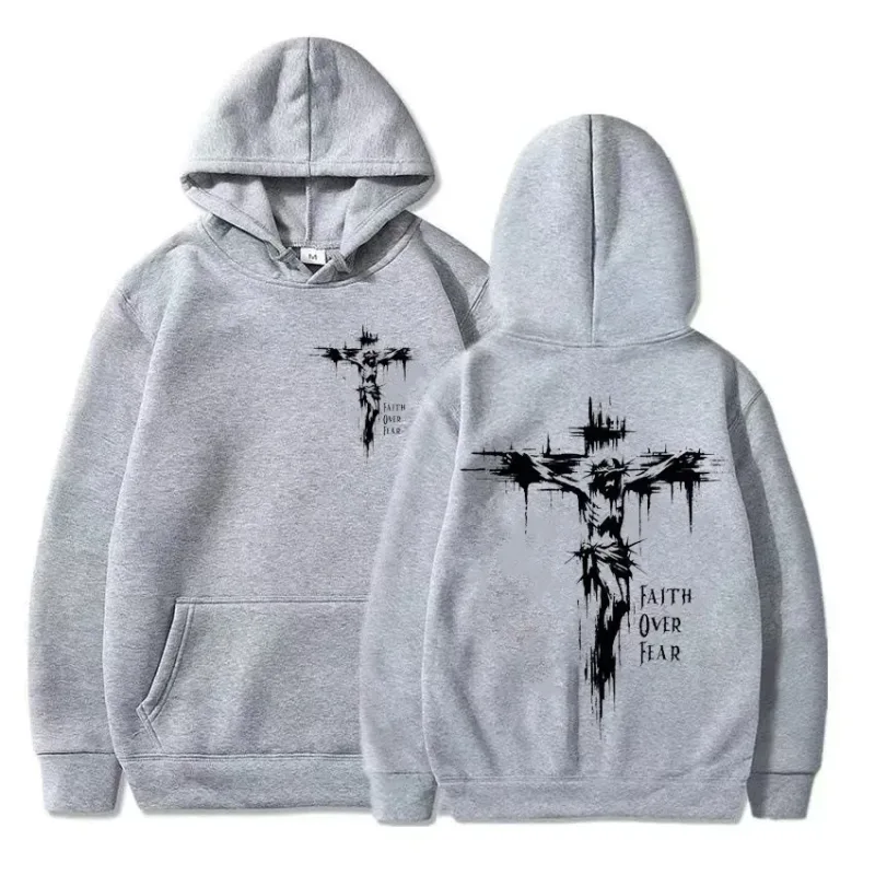 Men's Hoodie with Religious Cross and Motivational Text Prints Pullover Style Autumn Fashion Hooded Hoodie Casual Hoodie Unisex — image 4