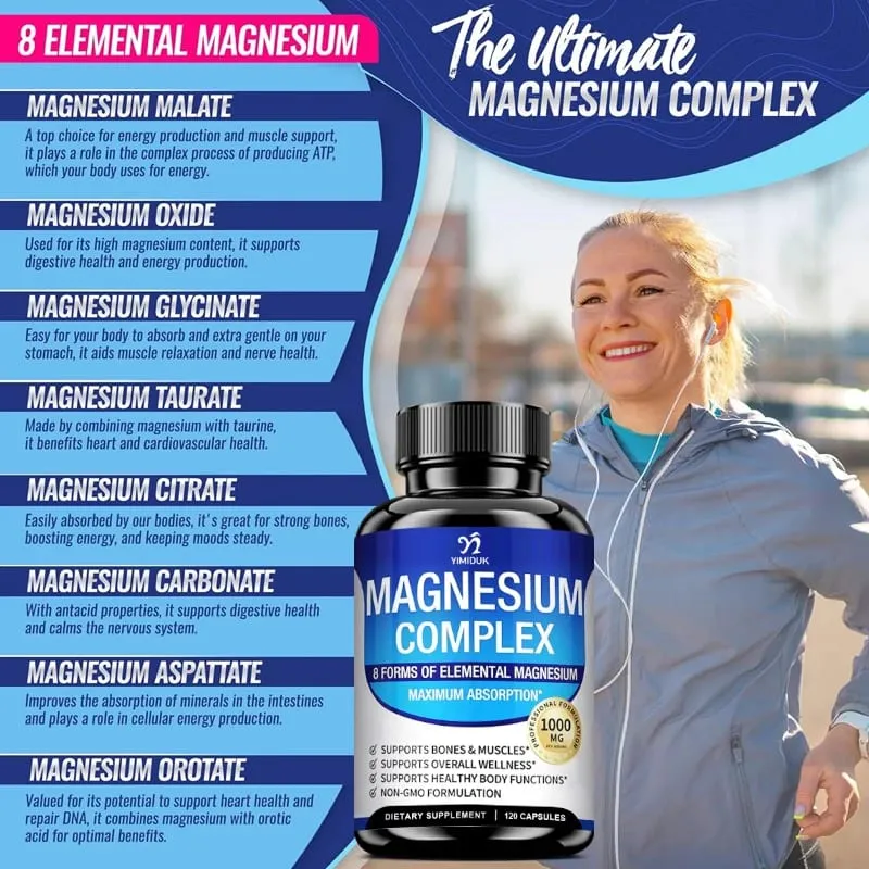 Magnesium Complex Pills - Bone Muscle & Heart Health Supplement Sleep Support Muscle Relaxation Stress & Anxiety Relief