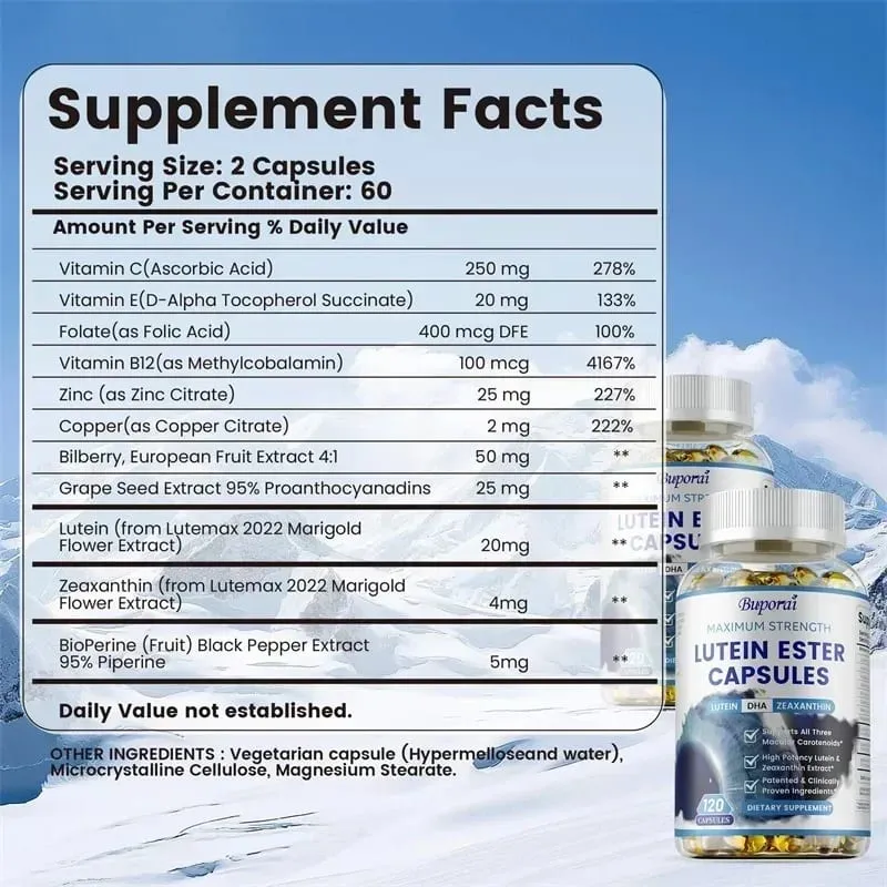 Lutein Ester Capsules - na may Zinc Vitamins C E Zeaxanthin para sa Dry Eyes Fatigue Improve Visual Function for Healthy Eyes — image 2