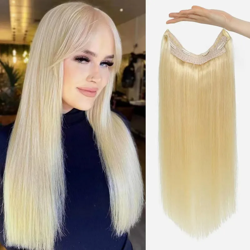 Invisible Halo Hair Extensions Real Human Hair Fish Wire Adjustable Band Secret Clip-in Extension for Women Chocolate Brown — image 11
