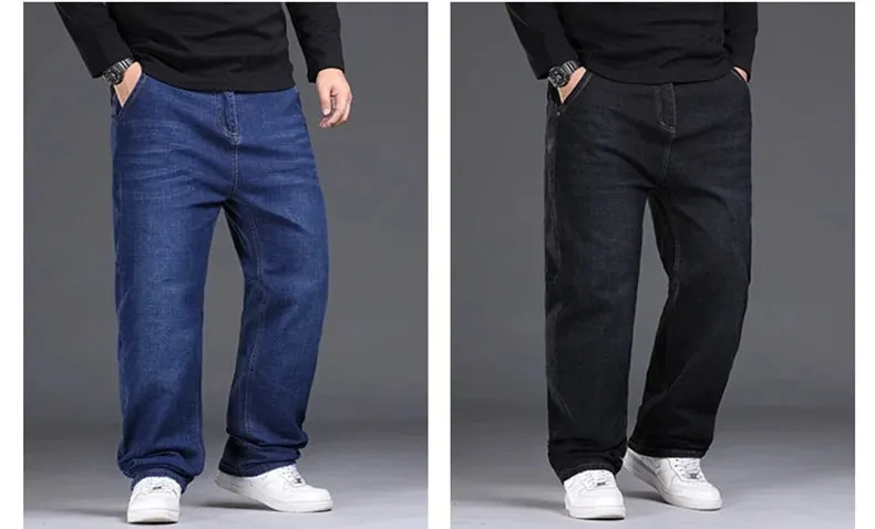 29-50 Sizes Men's Stretch Jeans Straight Leg Denim Pants Extended Sizing Blue Black Streetwear Relaxed Fit For Work Casual New