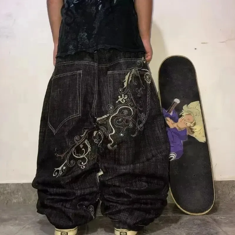 American Y2K Hip Hop Fashion Trend Skull Embroidery Spot Jeans Men Street Loose Straight Wide-leg Pants Couple Oversized Jeans