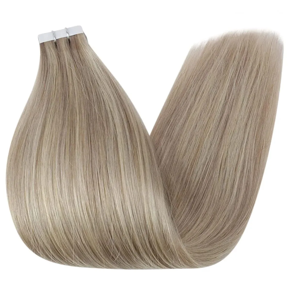 Invisible Tape in Hair Extensions Real Remy Hair Hair Extensions for Women Ash Blond mixed Platinum Blond Straight Hairpieces — image 3