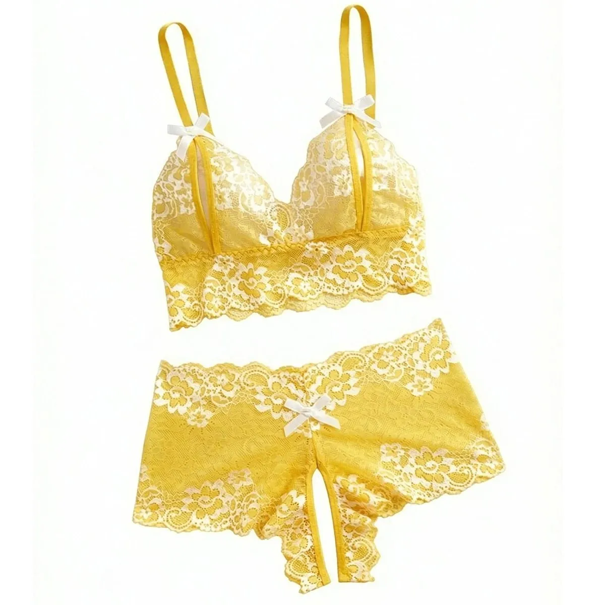 Sexy Lingerie Set Women Lace Bra at Panty See Through Floral Embroidery Bralette Transparent Erotic Underwear Bow Nightwear — image 2