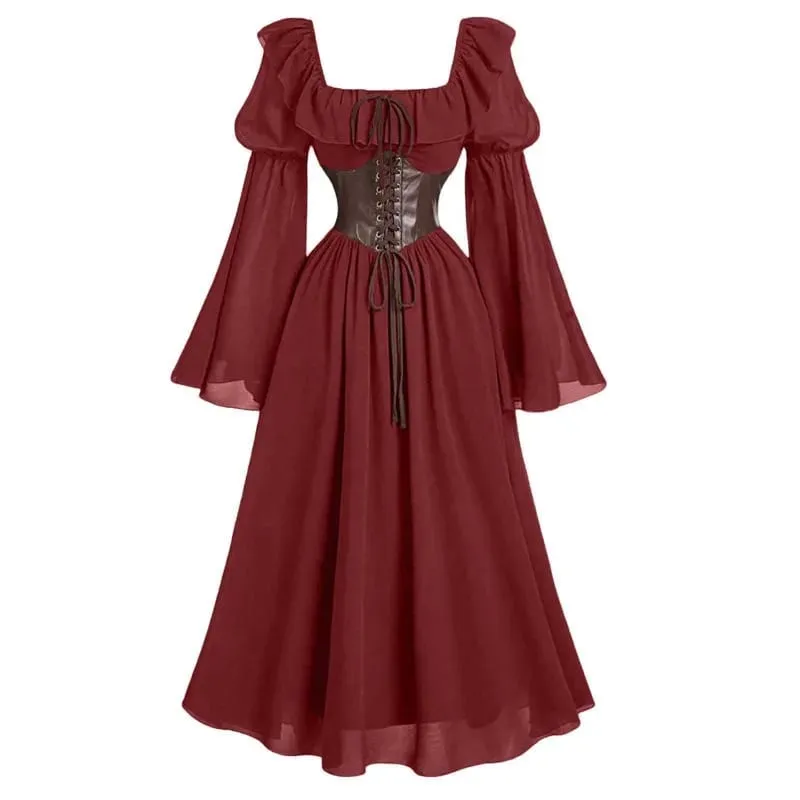 Medieval European and American Halloween New Women's Palace Vintage Dress Horn Sleeve Waist Square Neck Bat Sleeve Long Dress — image 3