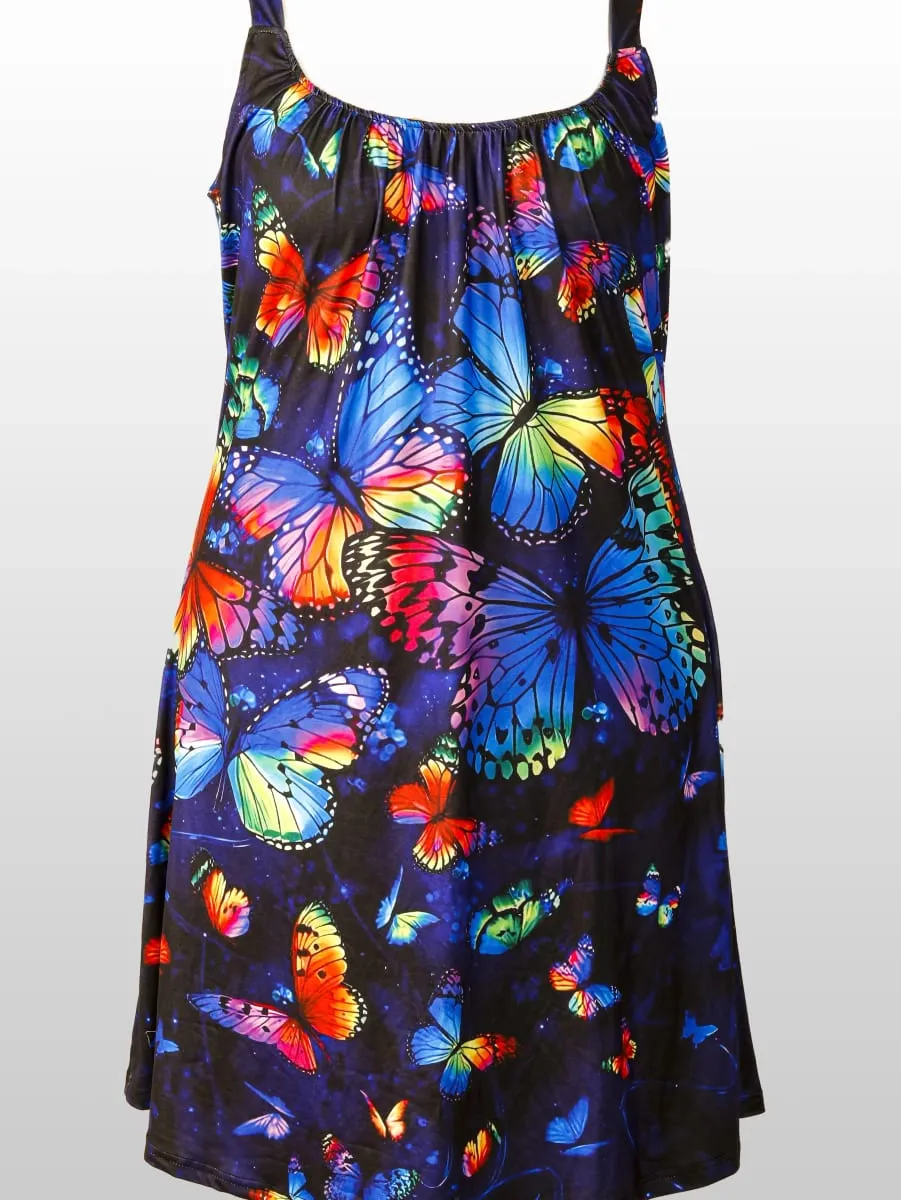Vibrant Plus Size Women's Butterfly Print Dress for Effortless Summer Style