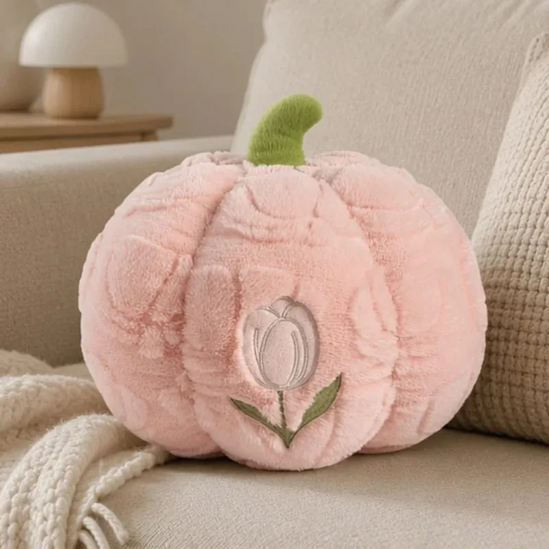 Cute Pumpkin Throw Pillow With Tulip Embroidery Soft Plush Pumpkin Shaped Cushion Pillow For Sofa Living Room Hallowmas Gifts — image 9