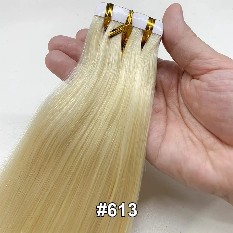 Full Shine Tape In 100% Remy Human Hair Straight Double Sided Blonde Comfortable Silky Natural Tape Ins For Women — image 14