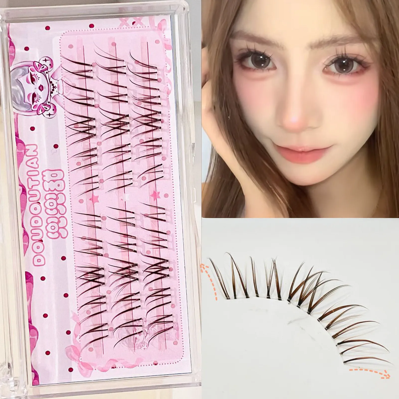 3/10 Rows Sweet Brown Wispy False Eyelashes Natural Airy Manga Style Eyelash Extension For Beginners 7-12mm Perfect Eye Makeup — image 3
