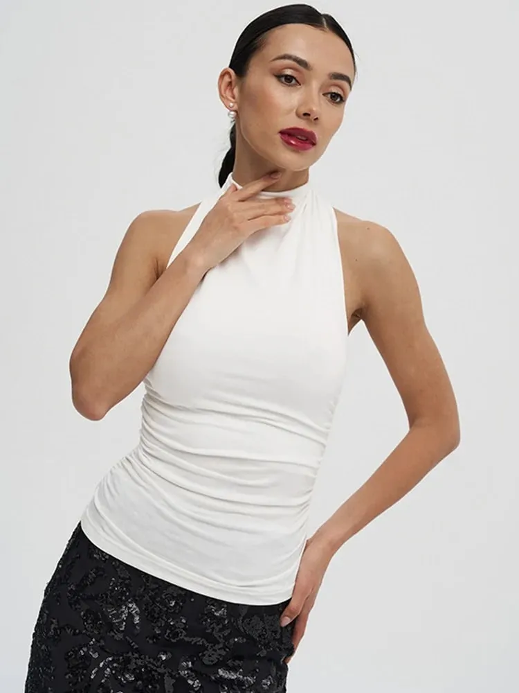 Sexy Backless Pure Color Summer New Women's Tank Top T-shirt Sleeveless Polyester Fiber Cross-Border Clothing — image 8
