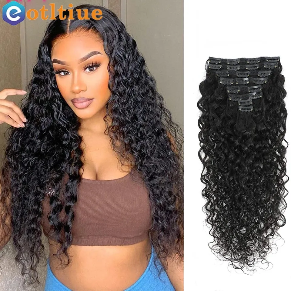 Water Wave Clip In Human Hair Extensions Wholesale Remy Virgin Curly Wavy Clip On Hair 8PC/Set 120g For Women Natural Hair Clips