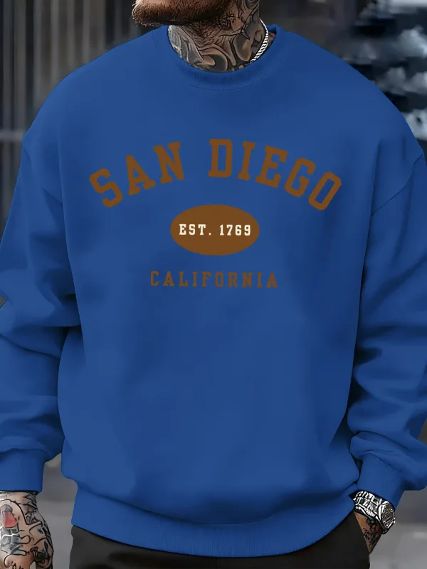 San Diego California Letter Printed Men Pullover Sweatshirts Soft Fleece Sweatshirt Crewneck Casual Clothes Oversized Streetwear — image 25