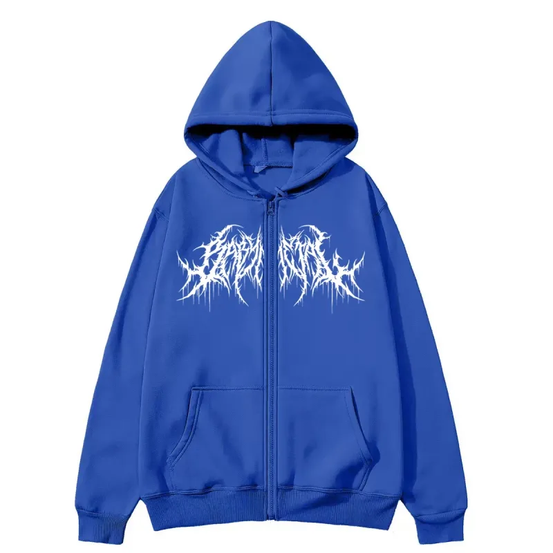 Y2K moletom com capuz com zíper masculino moderno estampado estilo hip hop gótico 2026 outono/inverno quente moletom de manga comprida — image 9