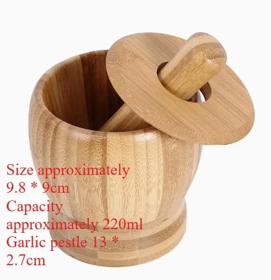 1set Bamboo garlic jar household kitchen food mixer garlic puree grinder with lid