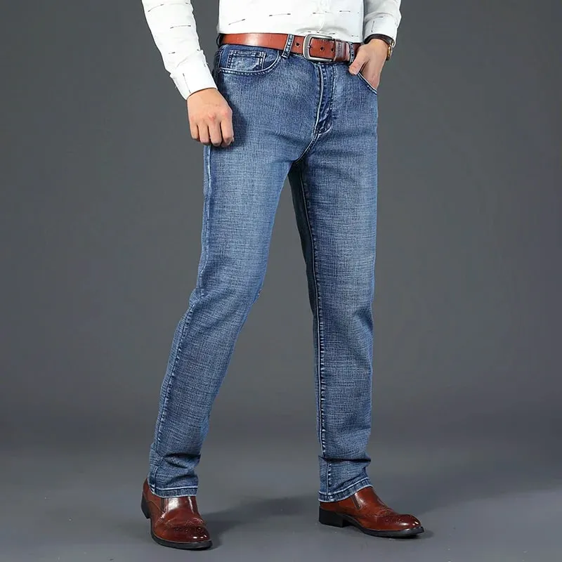 2026 Top Brand Washed Jeans Trousers Four Season Men's High Quality Jeans Business Casual High Waist Denim Pants — image 5
