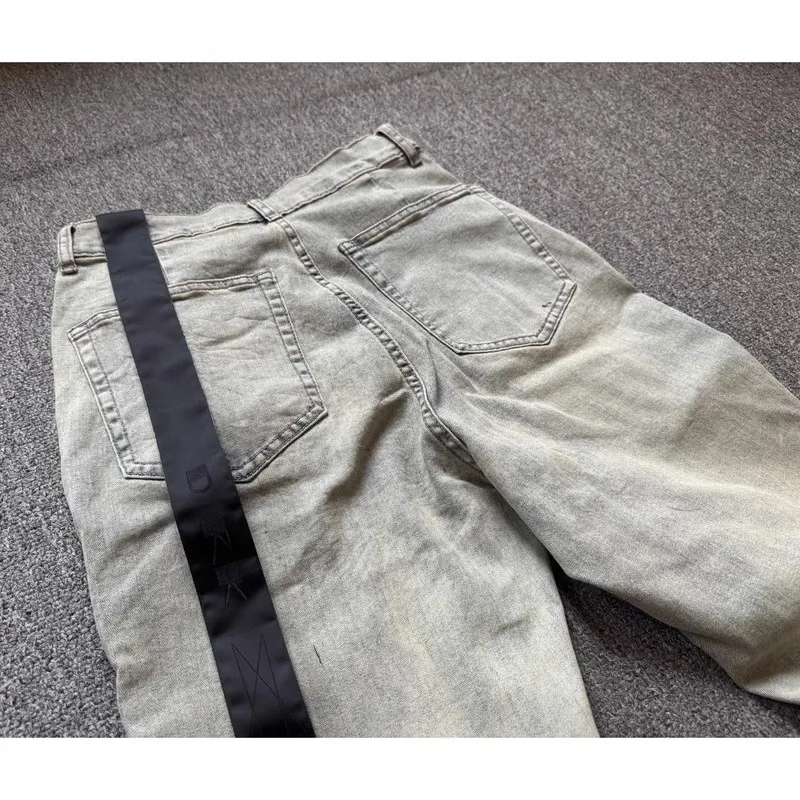Zcela nové Rick Washed Modrá zip Kapsa Fit Slim Fit PANT Džíny Bavlna Denim Kalhoty Pohodlí Běžné Džíny Velikost S M L XL # B4