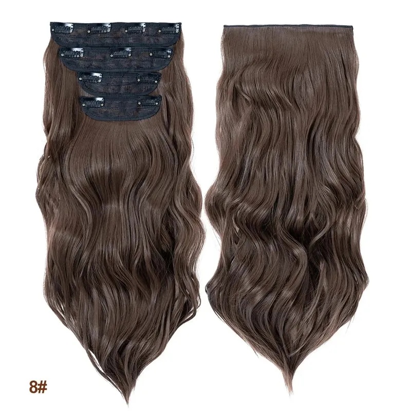 4 Pieces Set Clip In Hair Extensions Highlight Wavy Curly Long Synthetic Hairpieces For Women 22 Inch 180g Hair Clips Hair — image 14