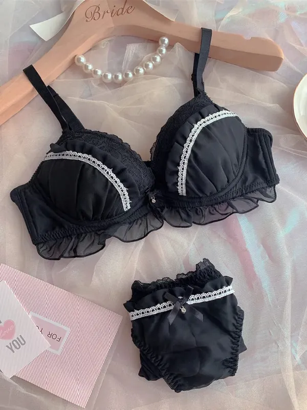 Girls Deep V Big Steel Ring Black Bra Set Sexy Thin Cup Mesh With Steel Ring Mga Pambabaeng Underwear Lingerie Panty