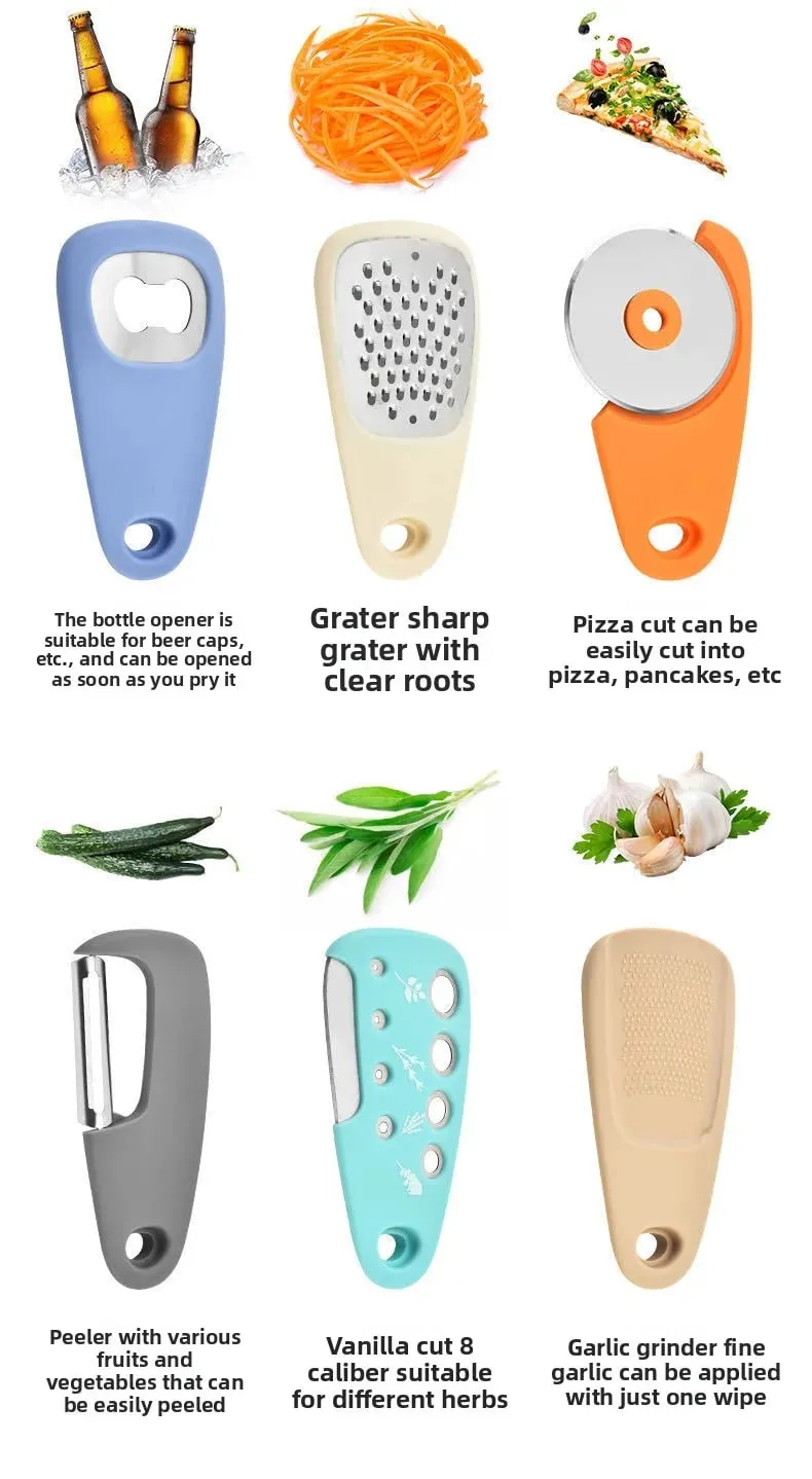 Set alat dapur 6 keping pisau piza pemotong vanila pembotolan mesin pencincang set pengisar bawang putih — image 8