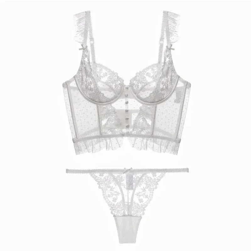  Dentelle Française Ultra Fine Soutien-Gorge Transparent Sans Armatures Guêpière Brodée String Effet Affinant Taille S-XL ABC — image 2