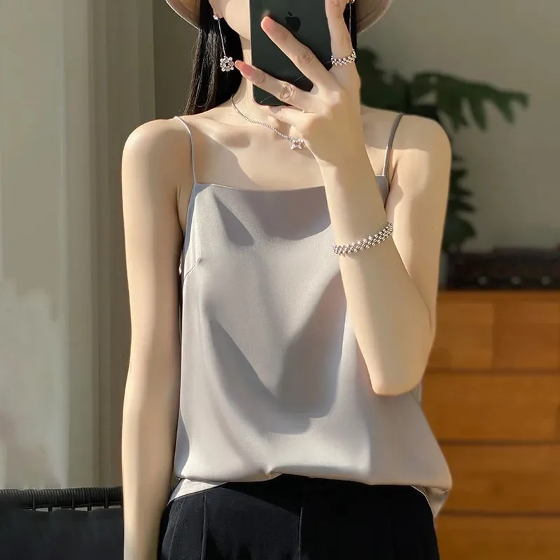 New Ice Silk Sexy Satin Strap Women's Spring/Summer Vest Solid Color Sleeveless Sexy Comfortable Silk Underwear Vest RW-D19 — image 11