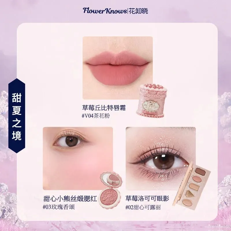 Flowerknows Complete Makeup Gift Set Long-Lasting Lip Glaze Blush & Shimmer Eyeshadow Palette All-in-One ชุดความงามของขวัญกล่อง