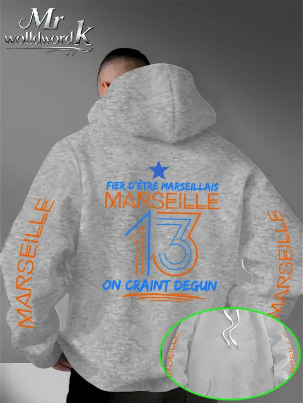 Män Marseille 13 City Graphic Hoodie Multi-Print Sleeve Back Letter Hooded Sweatshirt Höst Vinter Fleece Lös Hoodie — image 5