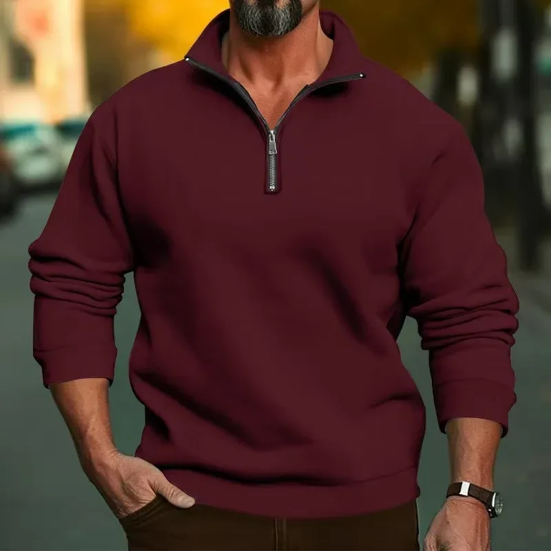 2026 Outdoor Men Zipper Sweatshirts Spring Quarter Zip Pullover Half Zipper Hoodie Men Gym Man Autumn Solid Men Sweatshirt Coat — image 5