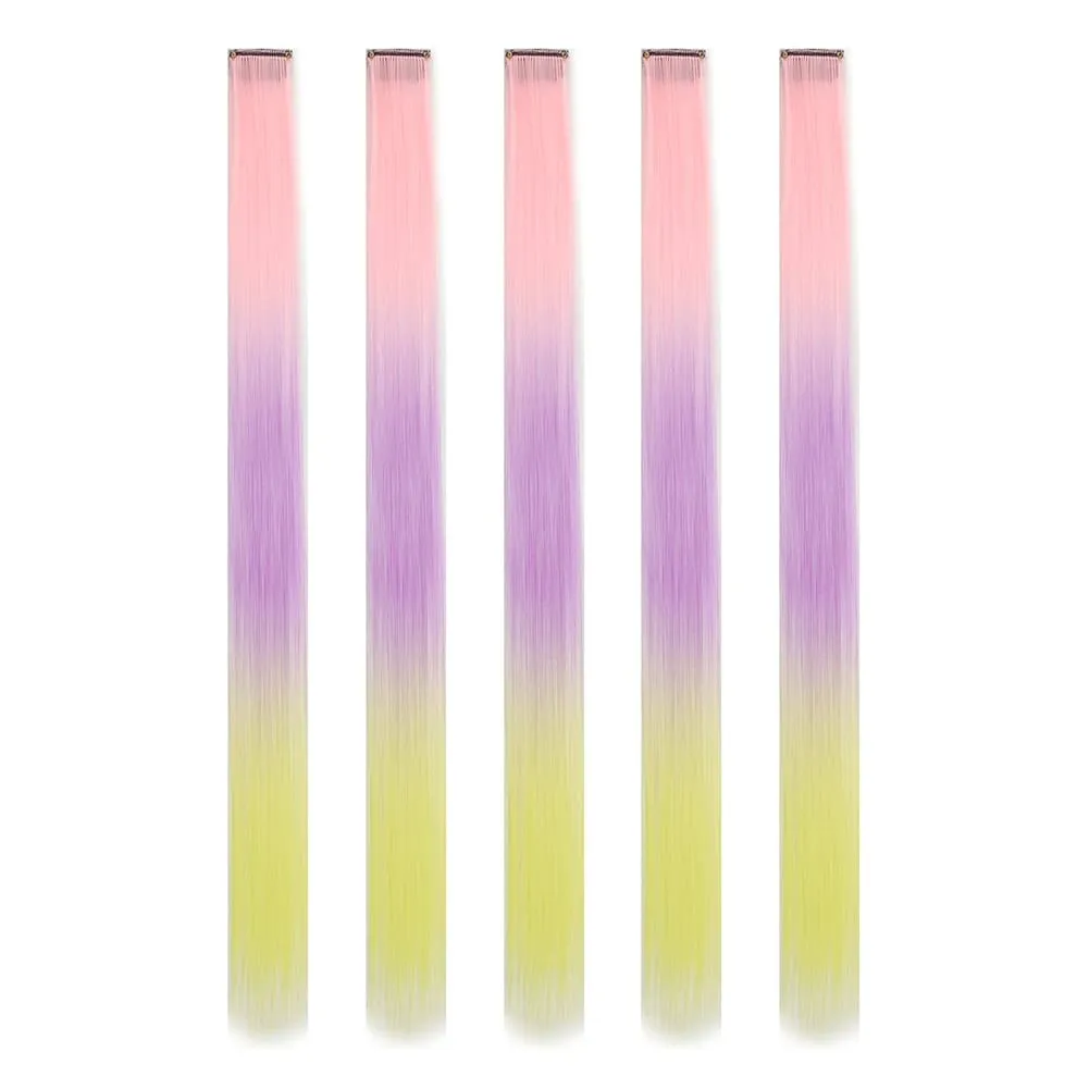 5PCS/set Clip in Hair Extensions Synthetic Hairpieces Colored Party Highlights for Girls 18 inches Multi-colors Straight Hair — image 27