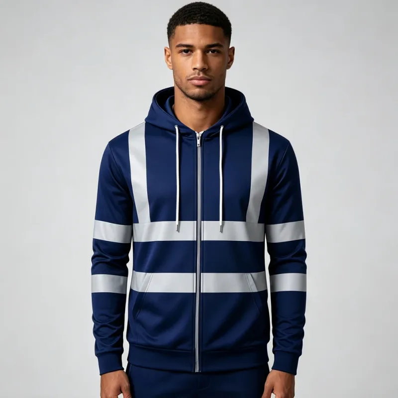 Autumn Fashion Men Drawstring Hooded Top 3D Printed Stripe Full Zip Sweatshirt Outdoor Casual Safety Work Outerwear Hoodie — image 6