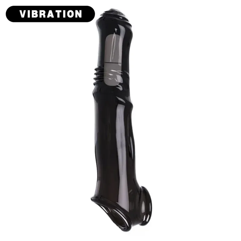 Vibrator Penis Enlargement Sleeve Penis Extender 7cm Dick Reusable Condom Delay Ejaculation Sex Toys For Men Sex Products