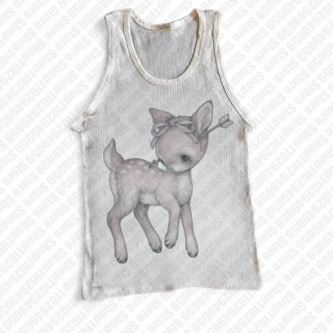 90s Vinatge Aesthetic Sexy Emo girl Baby Tee Women's Sleeveless Tank Top Graphic Print Corset Gothic Grunge Crop Top Y2k Clothes