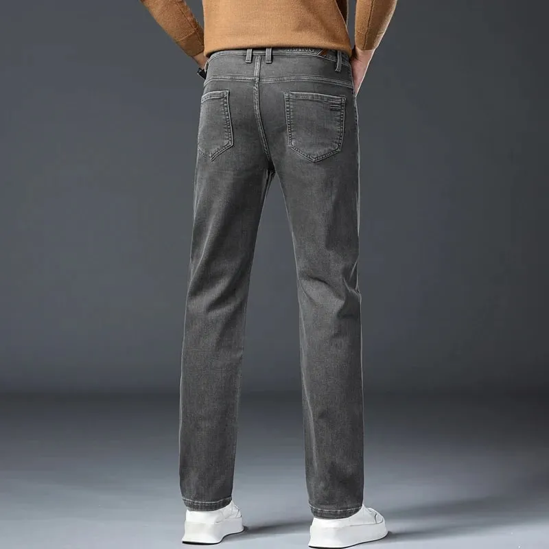 Classic Straight Men's Stretch Jeans Lyocell Cotton Comfortable Soft Casual Denim Pants Spring Business Work Gray Trousers — image 6