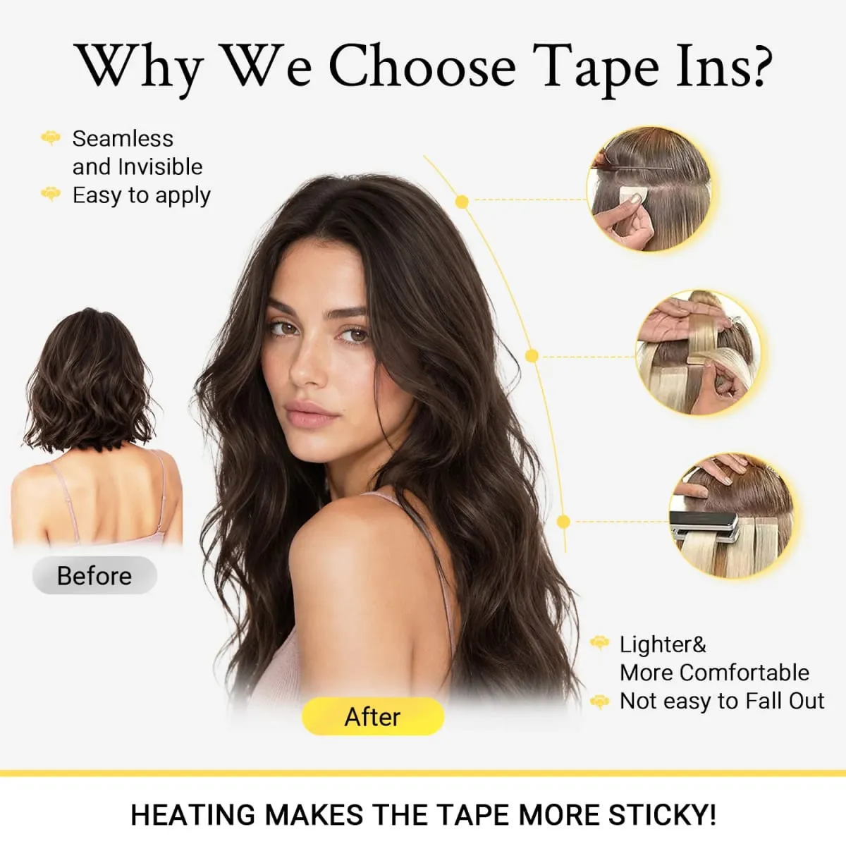 Sunmofavo Invisible Tape In Hair Extensions Seamless Full Thick Silky Straight Ombre Walnut Brown 10Pcs 100% Remy Human Hair