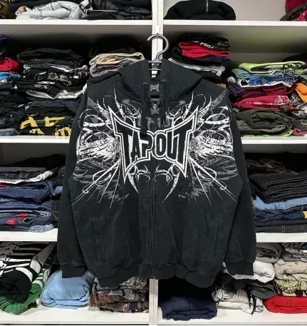 Mens Zip Up Hoodie Azul Escuro Asas Imprimir Gráfico Exclusivo Y2K Streetwear Americano Urbano Pulôver Roupas Juvenis Moletom Com Capuz — image 8