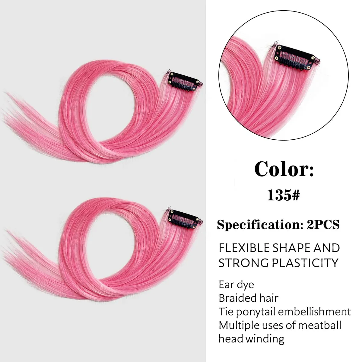 Synthetic Colored Clip In Hair Extensions Straight Highlight Hair Streaks Rainbow Hanging Hair Pieces Hairpiece For Women Party — image 15